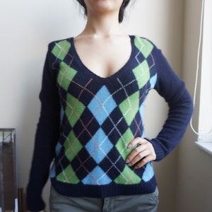 J.Crew V-Neck Diamond Plaid Sweater